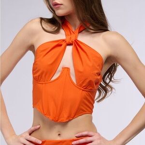 AKIRA Orange Halter Cutout Corset Crop Top